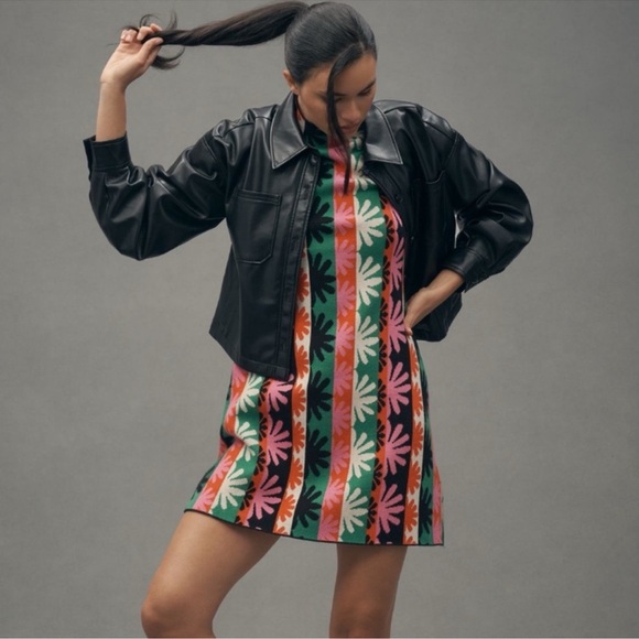 NWT Anthropologie The Nina Short-Sleeve Mock-Neck Mod Mini Dress - Multiple🟤🥨 - Picture 5 of 12